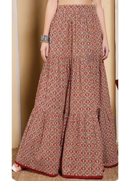 Red Colour Printed Cotton Wholesale Western Wear Skirt Suppliers In Mumbai BTM032

